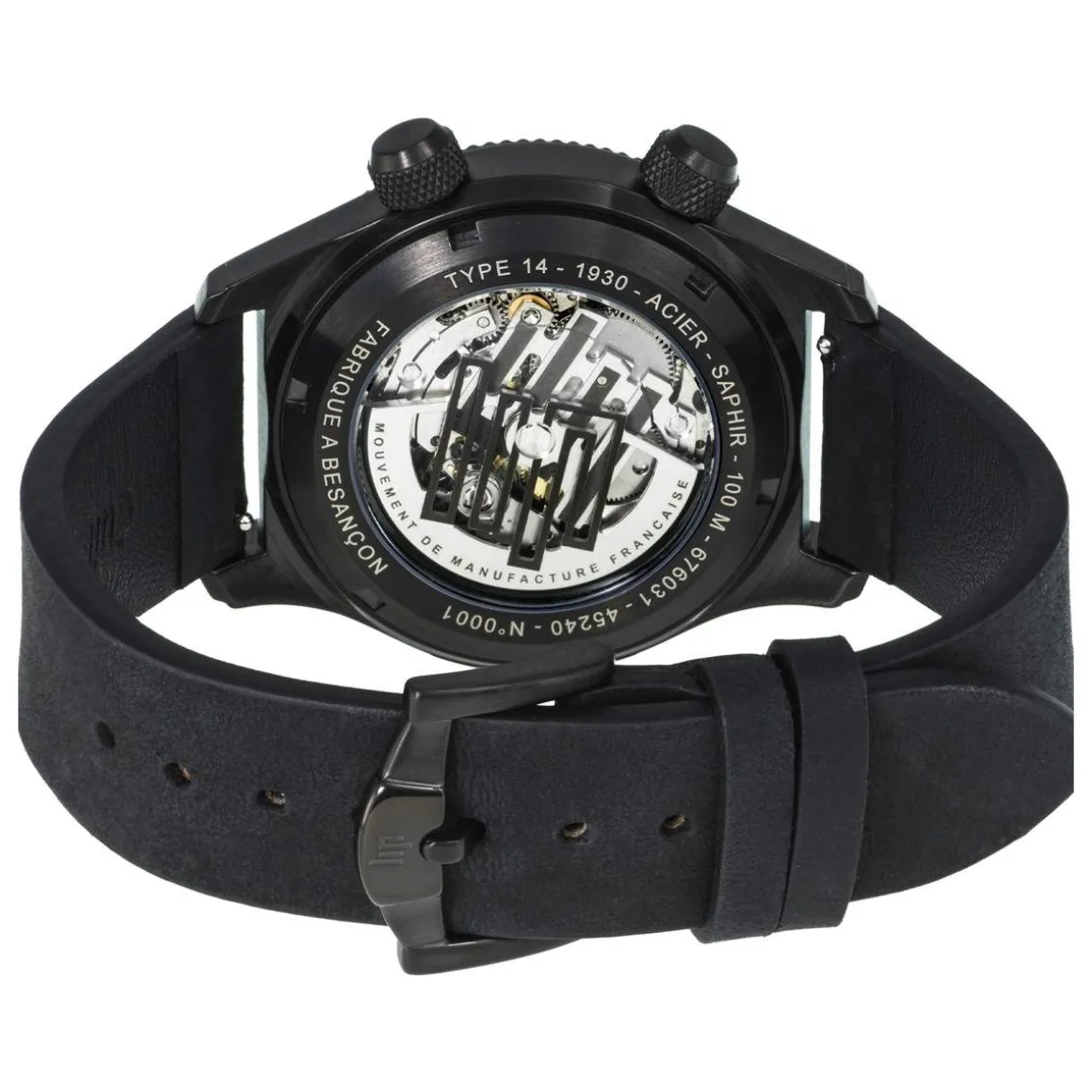 Montre LIP MANUFACTURE type 14 homme automatique, bracelet cuir noir