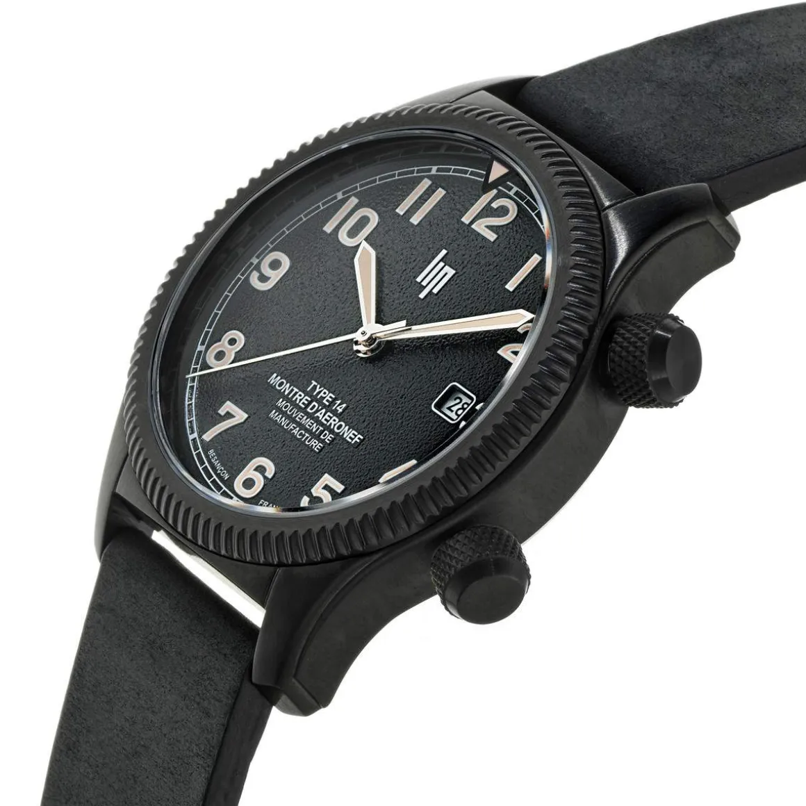 Montre LIP MANUFACTURE type 14 homme automatique, bracelet cuir noir