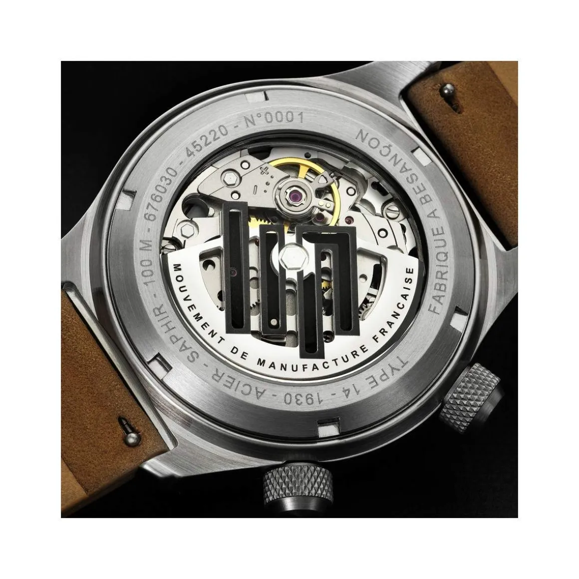 Montre LIP MANUFACTURE type 14 homme automatique, bracelet cuir beige