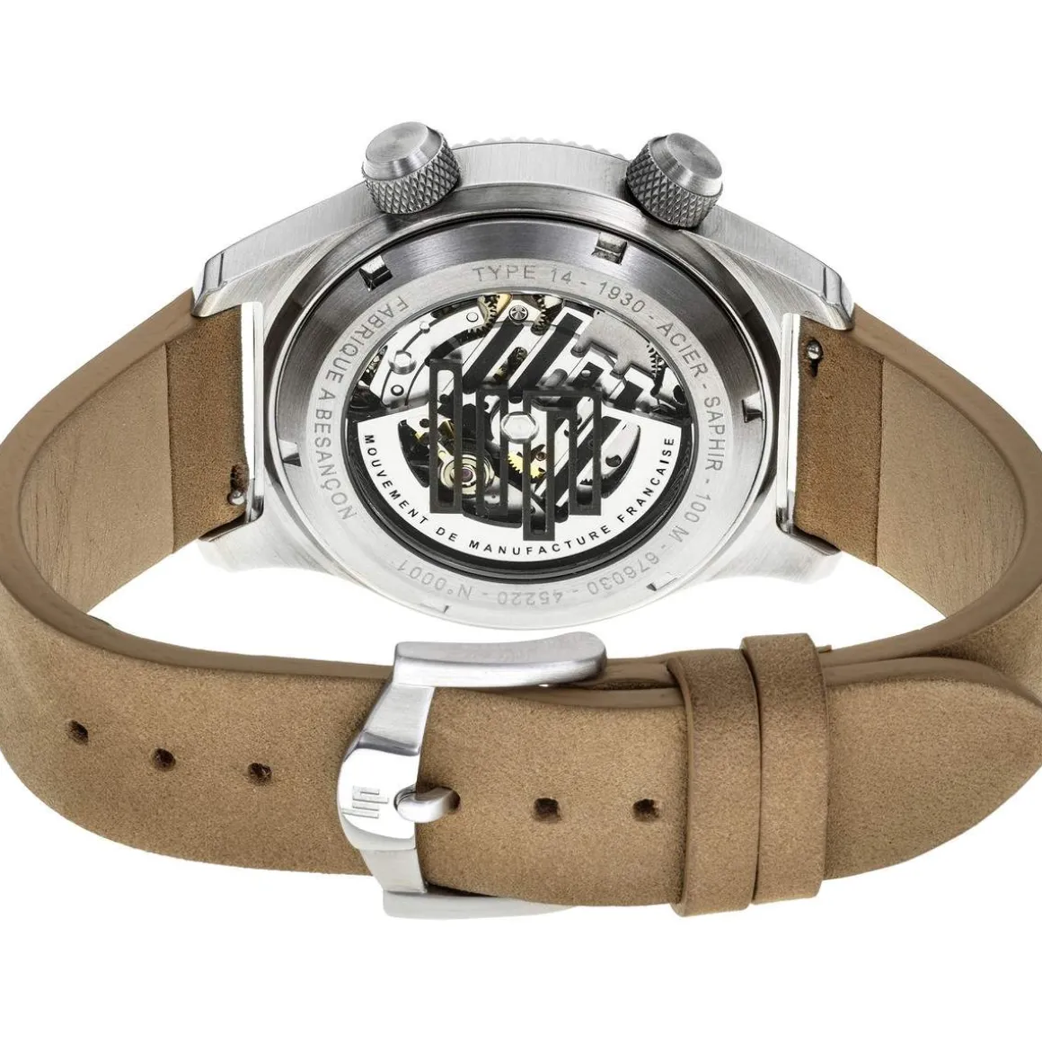 Montre LIP MANUFACTURE type 14 homme automatique, bracelet cuir beige