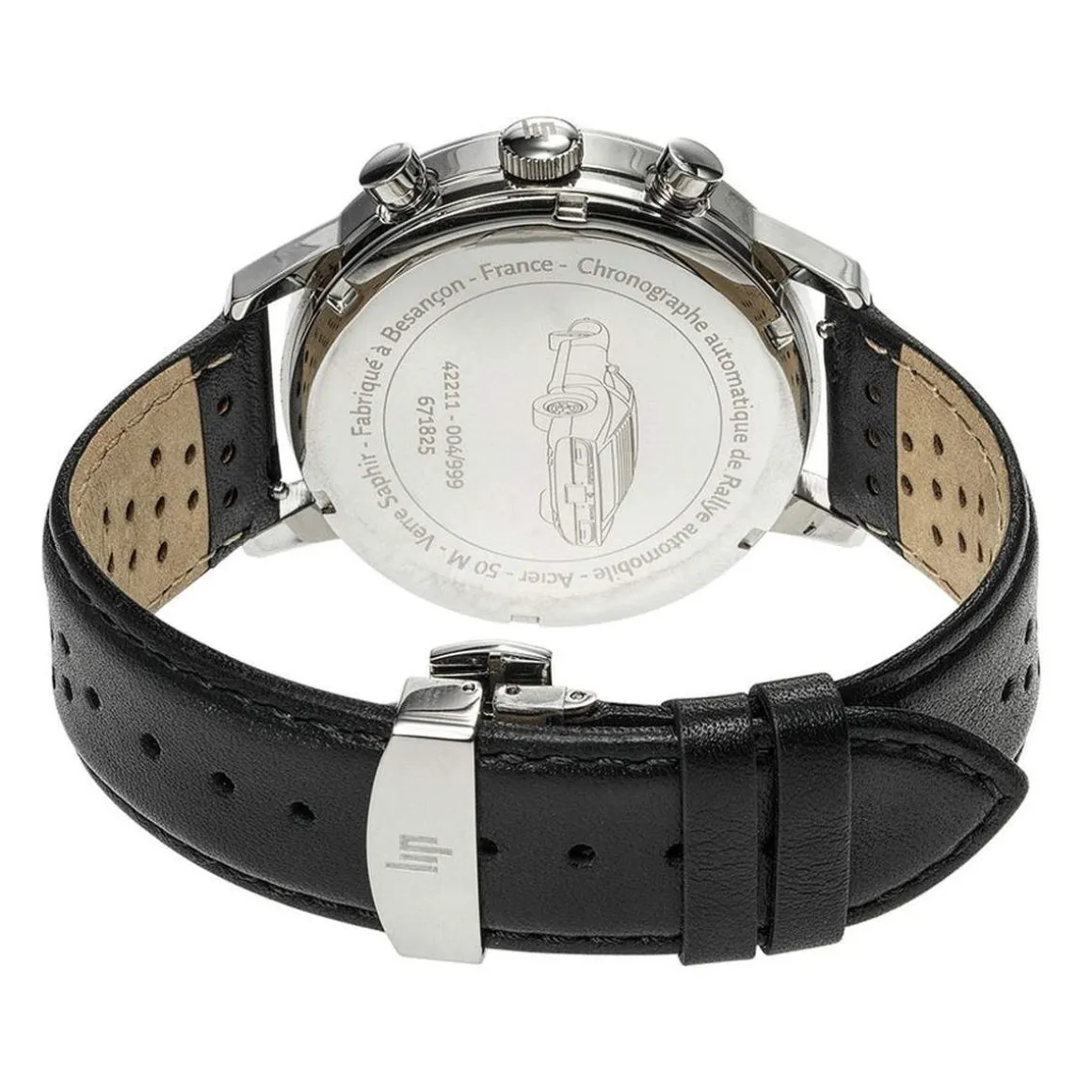 Montre Lip Rallye homme automatique acier bracelet cuir noir