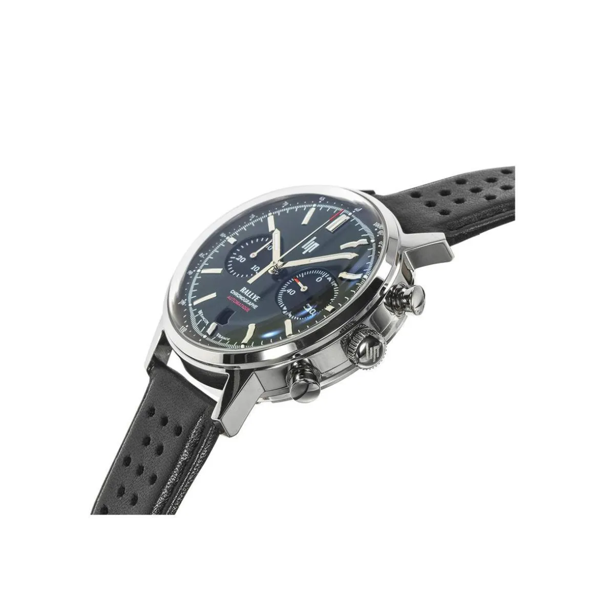 Montre Lip Rallye homme automatique acier bracelet cuir noir