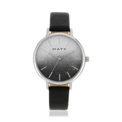 Montre MATY chromée bracelet synthétique noir
