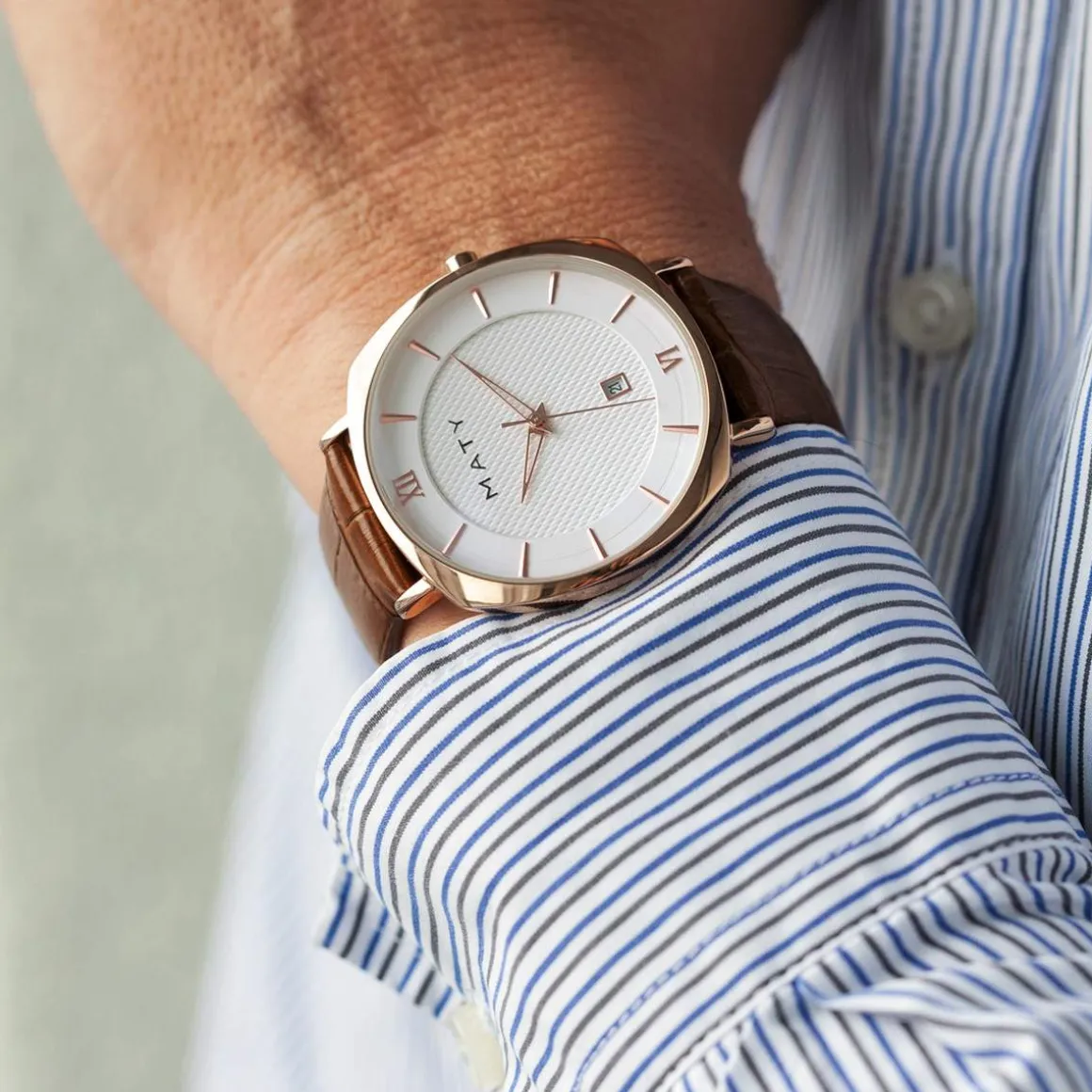 Montre MATY dorée rose cuir marron