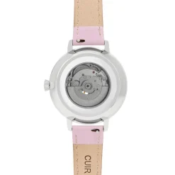 Montre MATY femme automatique, bracelet cuir rose