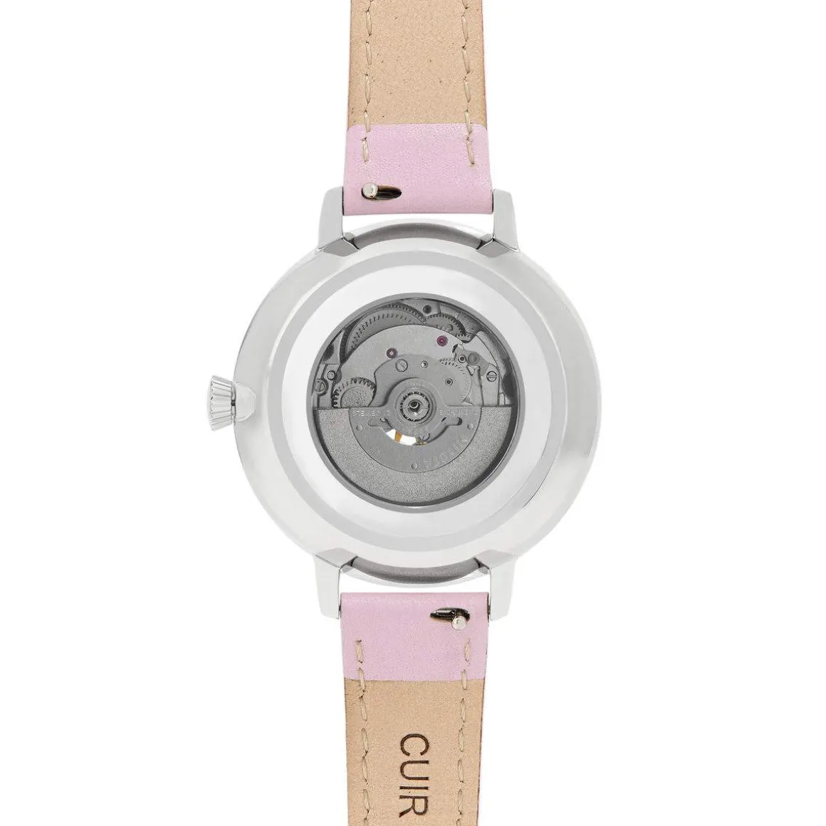 Montre MATY femme automatique, bracelet cuir rose