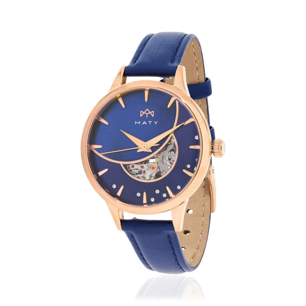 Montre MATY femme automatique, bracelet cuir bleu