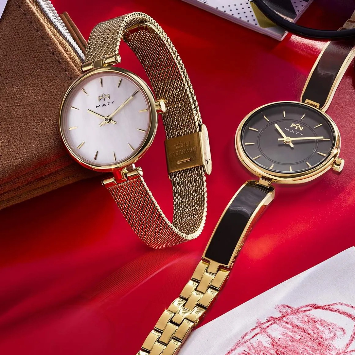 Montre MATY femme bracelet acier inoxydable doré