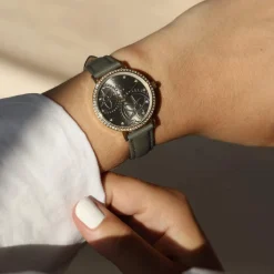 Montre MATY femme, bracelet cuir gris