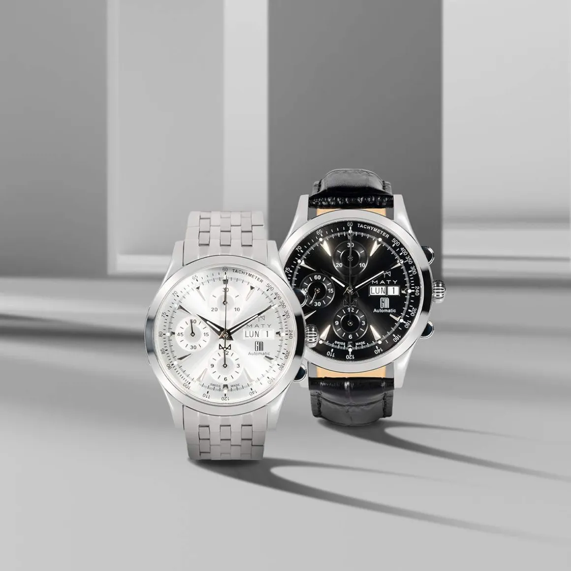 Montre MATY GM automatique chronographe cadran gris bracelet acier