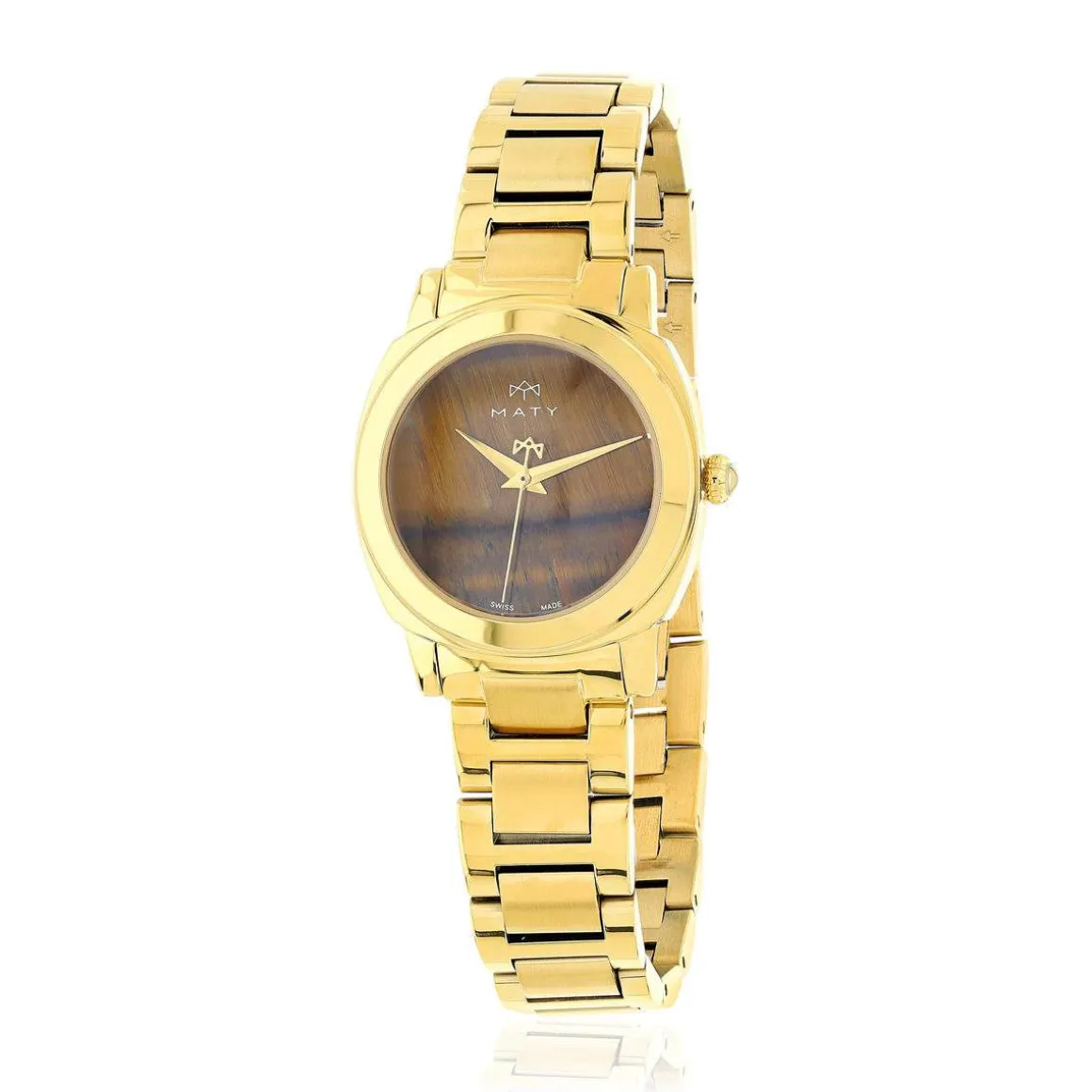 Montre MATY GM cadran Pierre Oeil de tigre bracelet acier doré