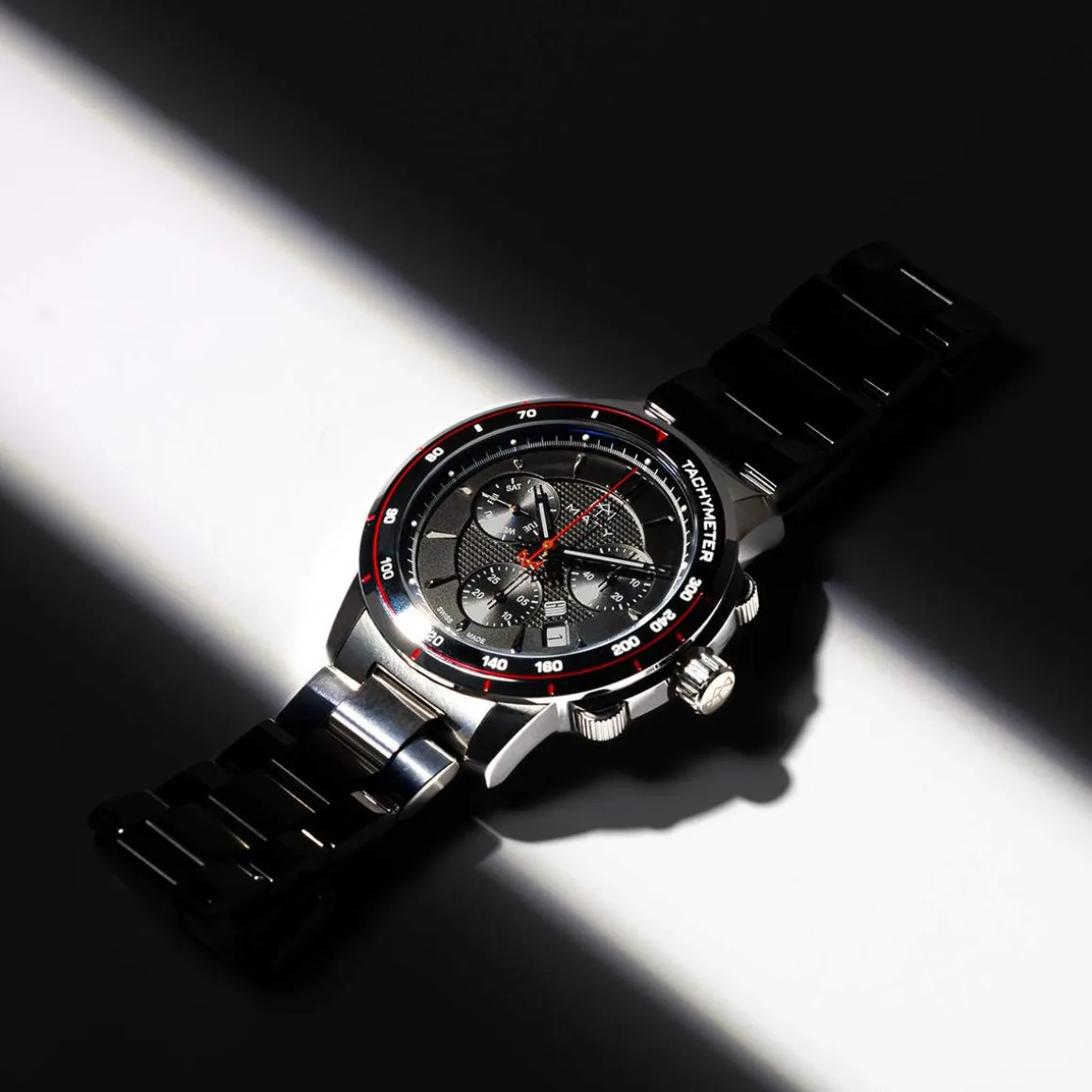Montre MATY GM chronographe cadran noir bracelet acier