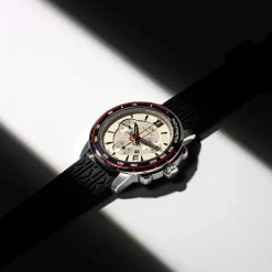 Montre MATY GM chronographe cadran blanc bracelet caoutchouc noir
