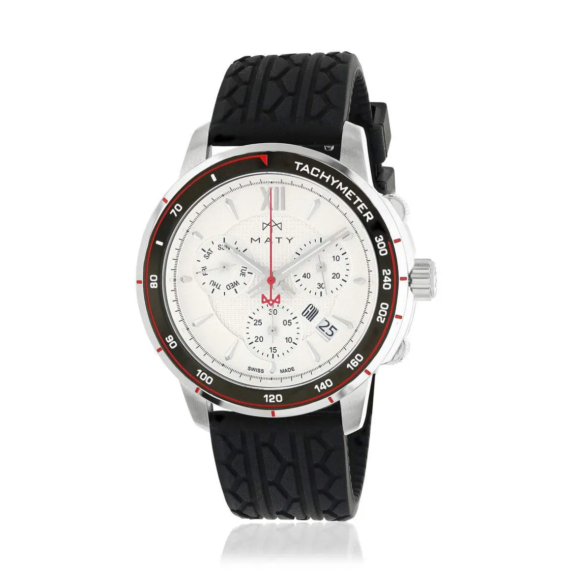 Montre MATY GM chronographe cadran blanc bracelet caoutchouc noir