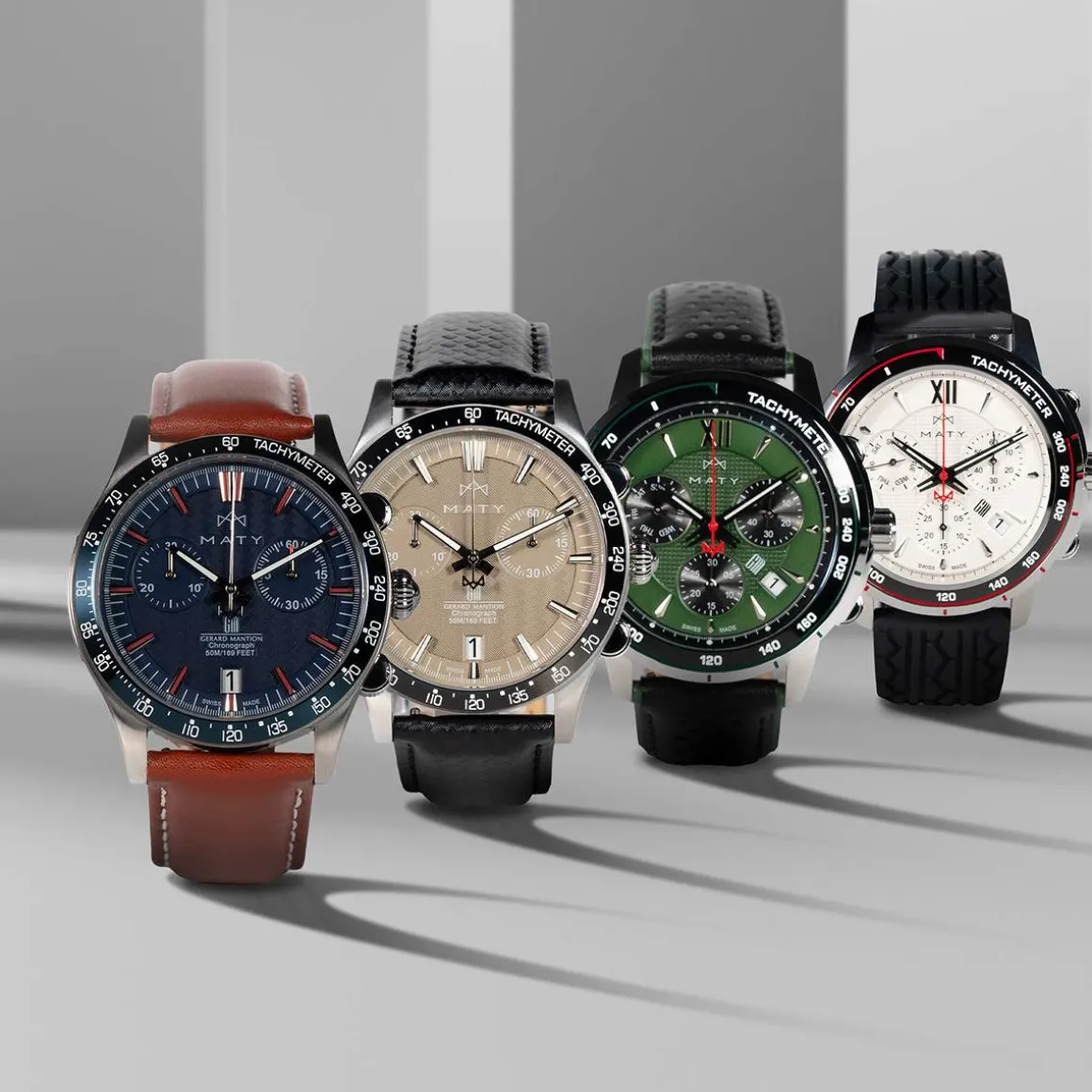 Montre MATY GM chronographe cadran blanc bracelet caoutchouc noir