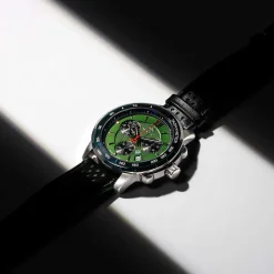 Montre MATY GM chronographe cadran vert bracelet cuir vert