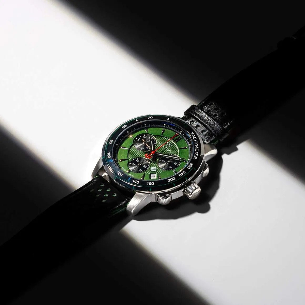 Montre MATY GM chronographe cadran vert bracelet cuir vert