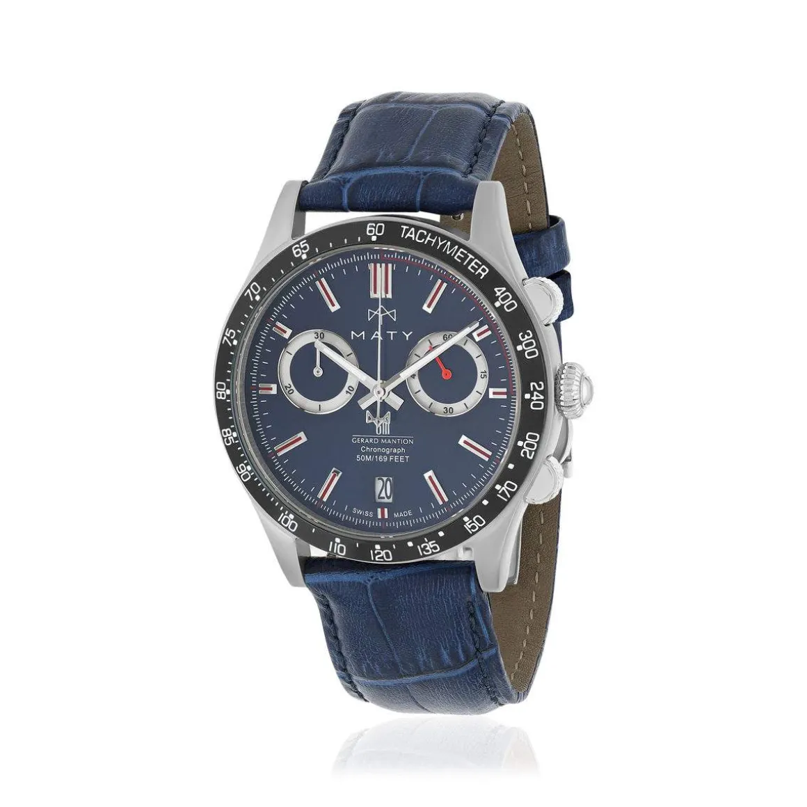 Montre MATY GM chronographe cadran bleu bracelet cuir bleu