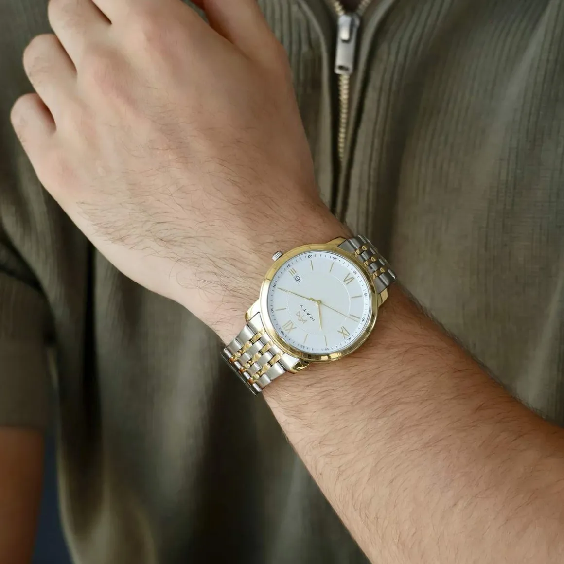 Montre MATY homme, bracelet acier inoxydable bicolore