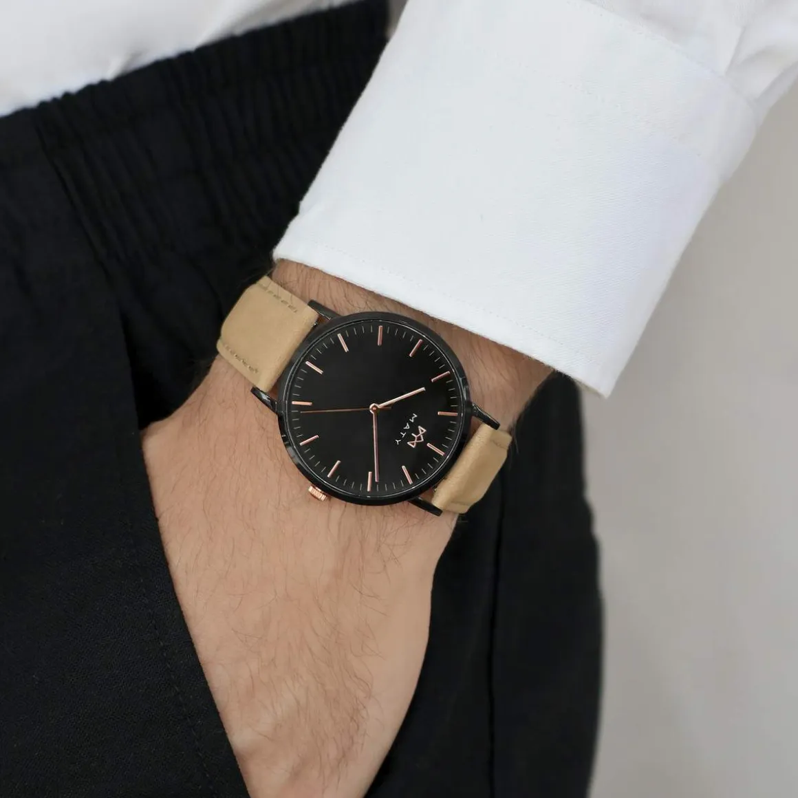 Montre MATY homme, bracelet cuir marron