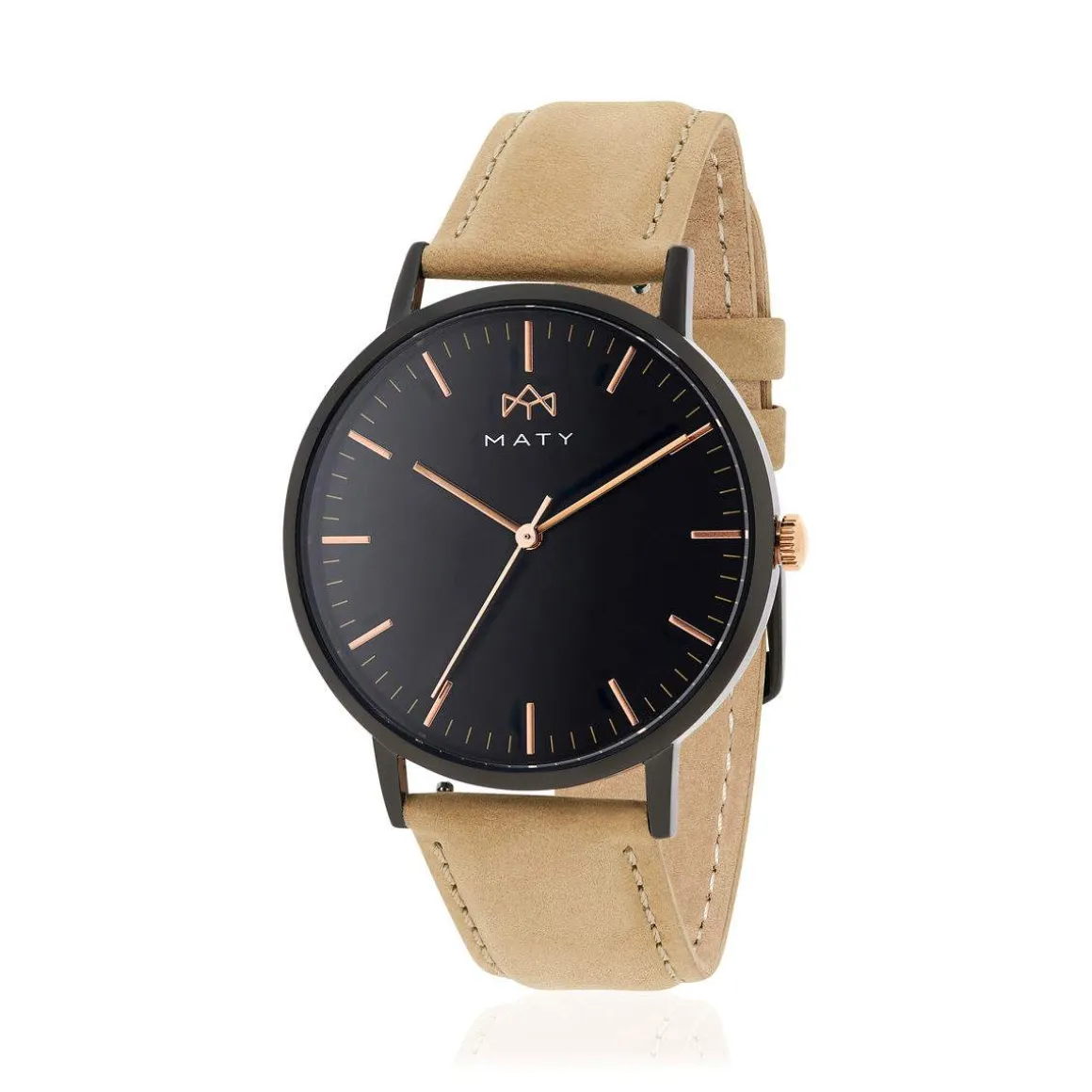 Montre MATY homme, bracelet cuir marron