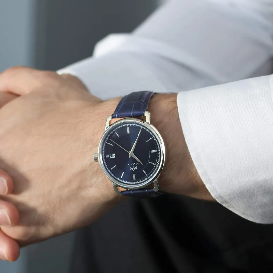 Montre MATY homme bracelet cuir bleu