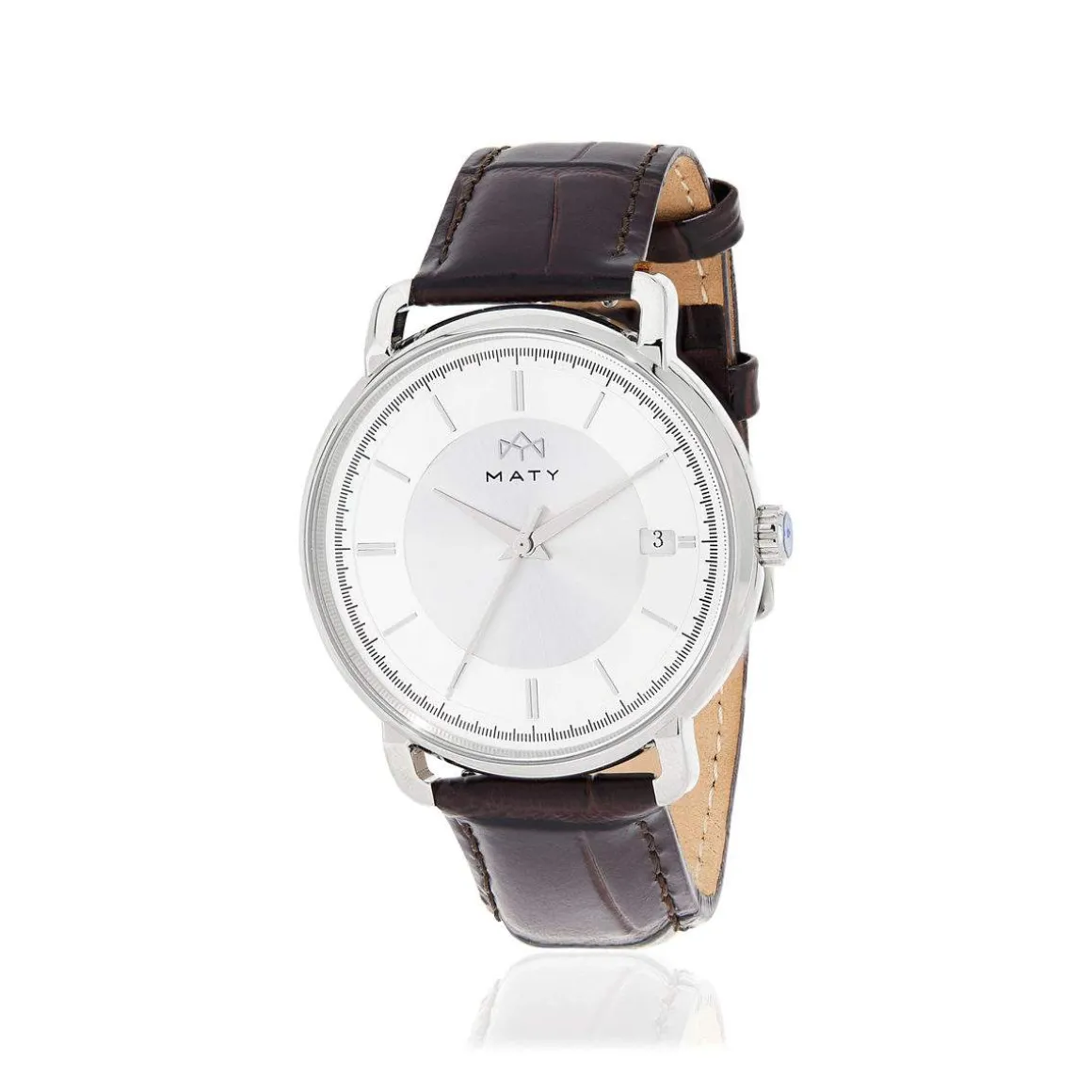 Montre MATY homme, bracelet cuir marron chocolat