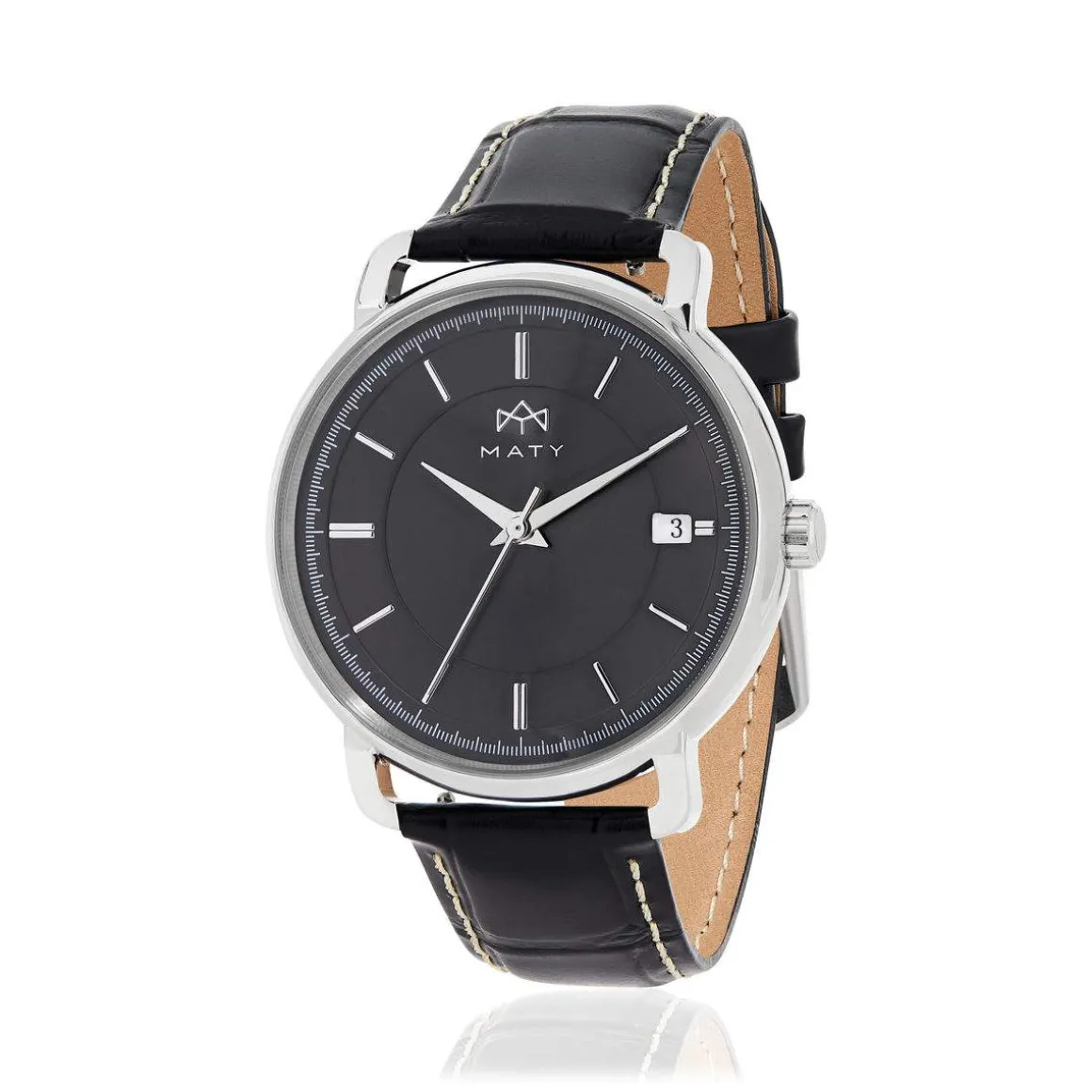 Montre MATY homme, bracelet cuir noir
