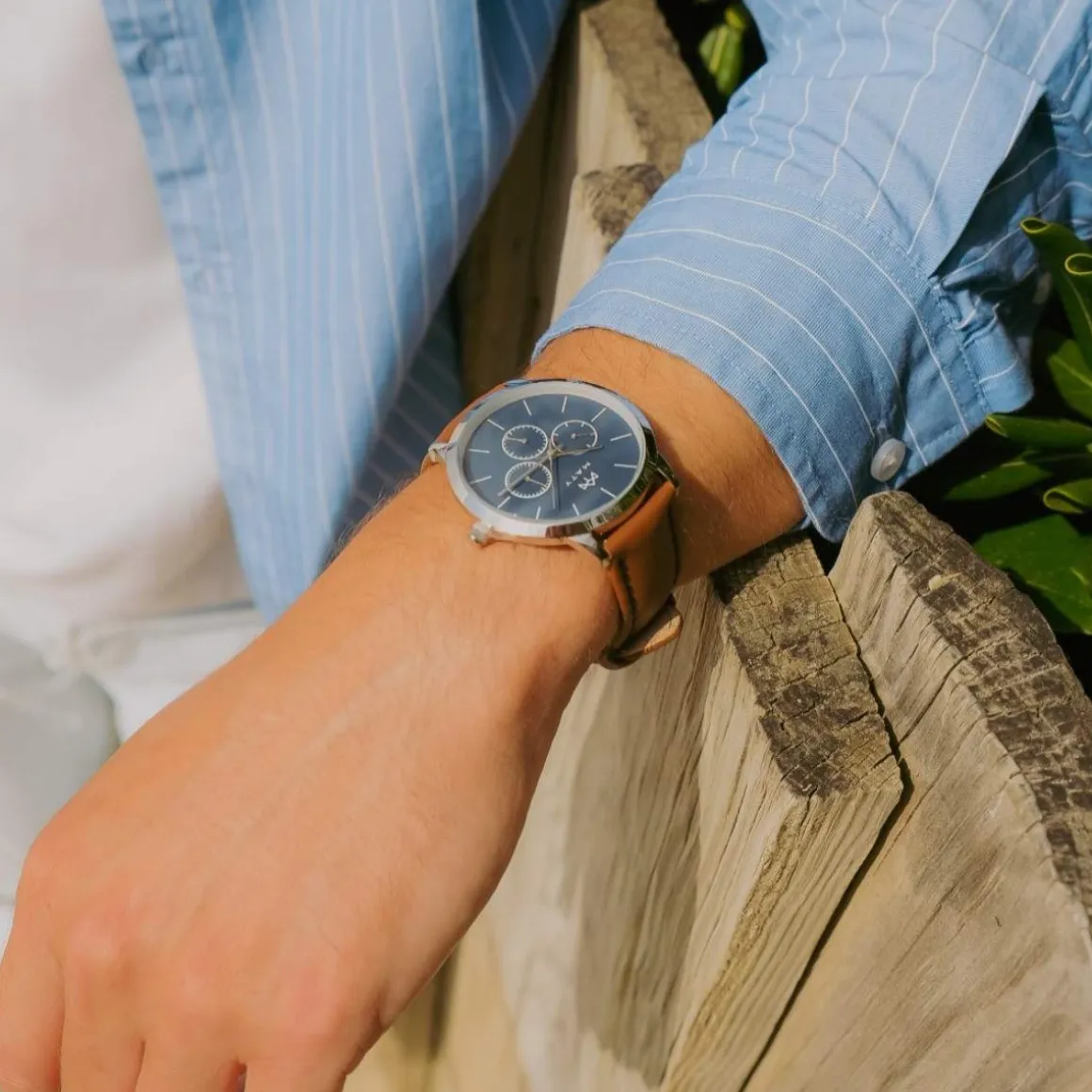 Montre MATY homme chronographe, bracelet cuir marron