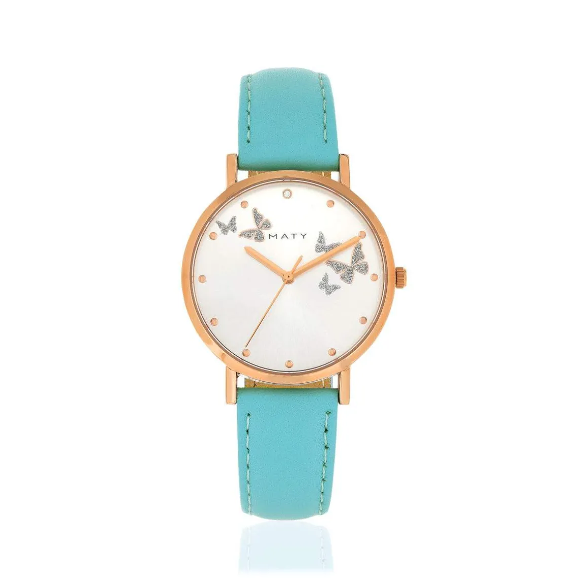 Montre metal doré rose cuir bleu