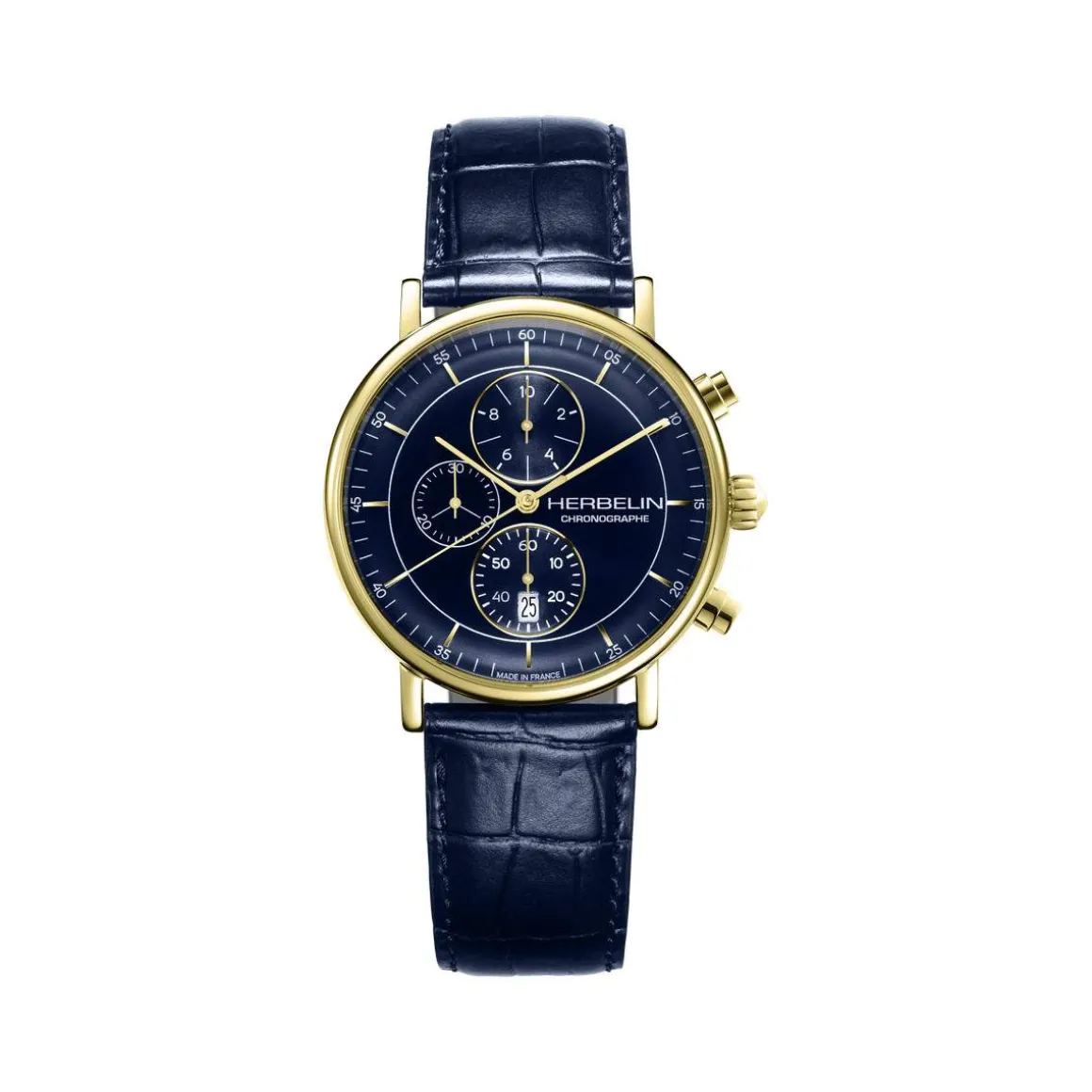 Montre MICHEL HERBELIN Inspiration homme bracelet cuir bleu marine