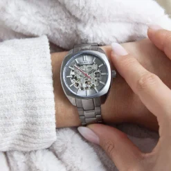 Montre mixte squelette automatique acier bracelet acier