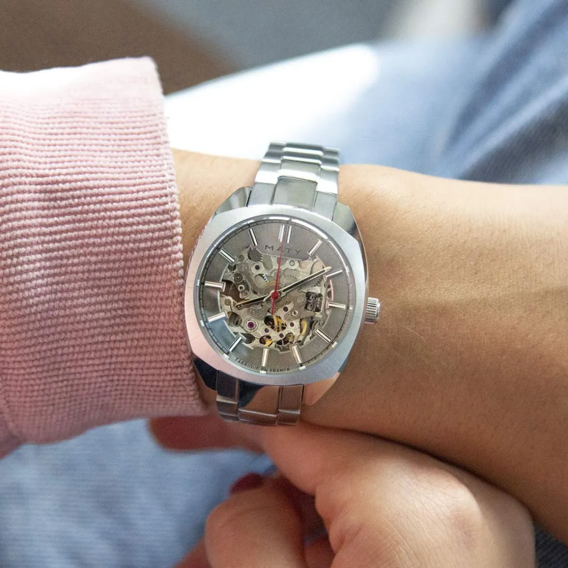 Montre mixte squelette automatique acier bracelet acier