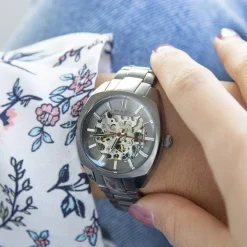 Montre mixte squelette automatique acier bracelet acier