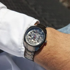Montre mixte squelette automatique acier bracelet acier