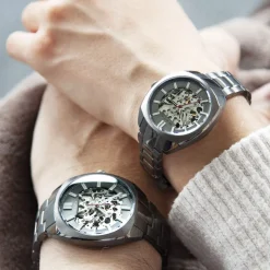 Montre mixte squelette automatique acier bracelet acier