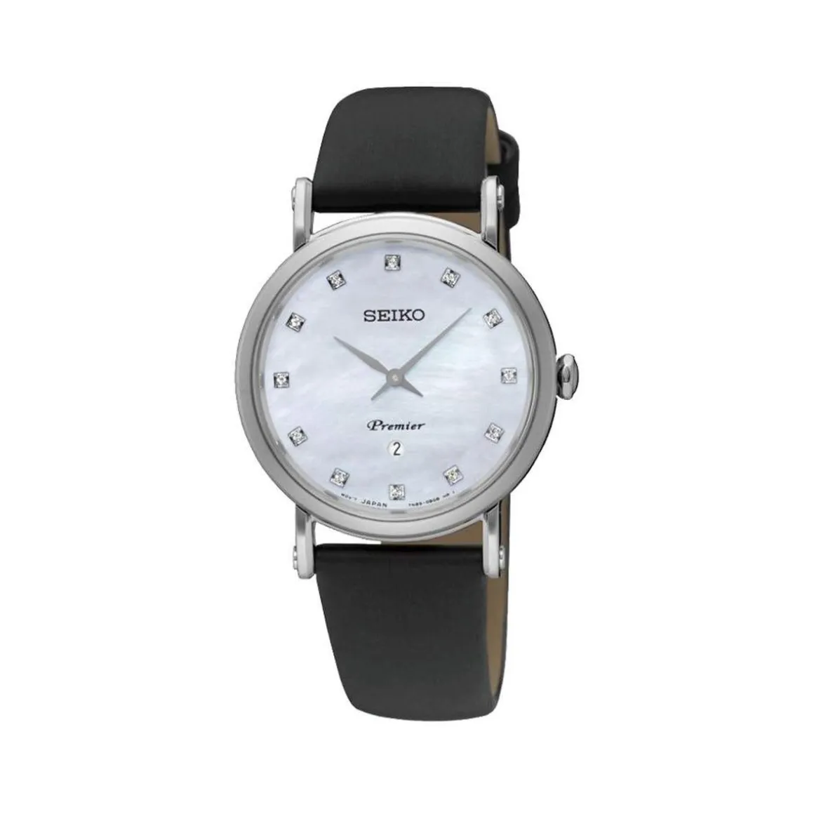 Montre Seiko femme cuir noir nacre diamant