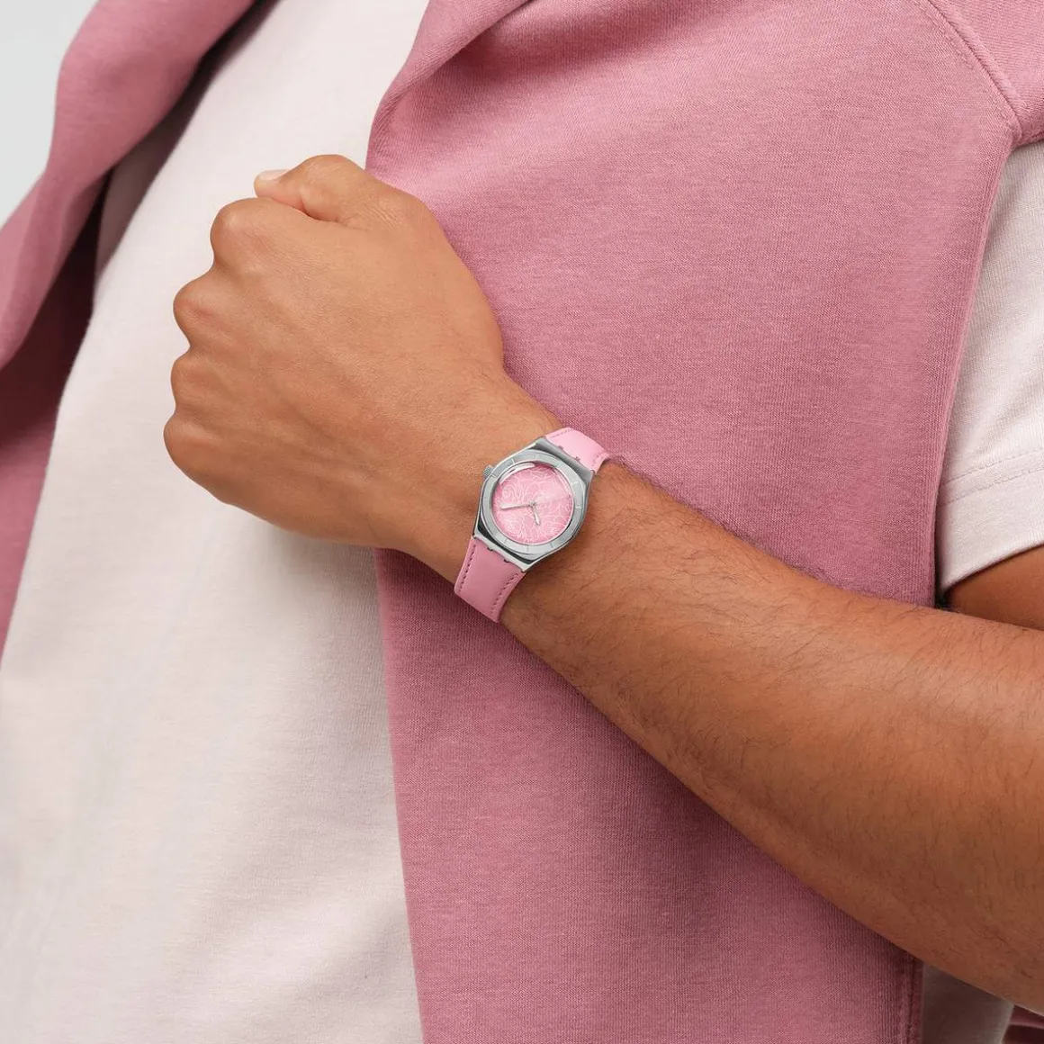 Montre SWATCH blossom time cadran rose femme bracelet cuir animal rose