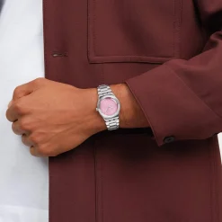 Montre SWATCH blossom time femme cadran rose bracelet acier inoxydable gris