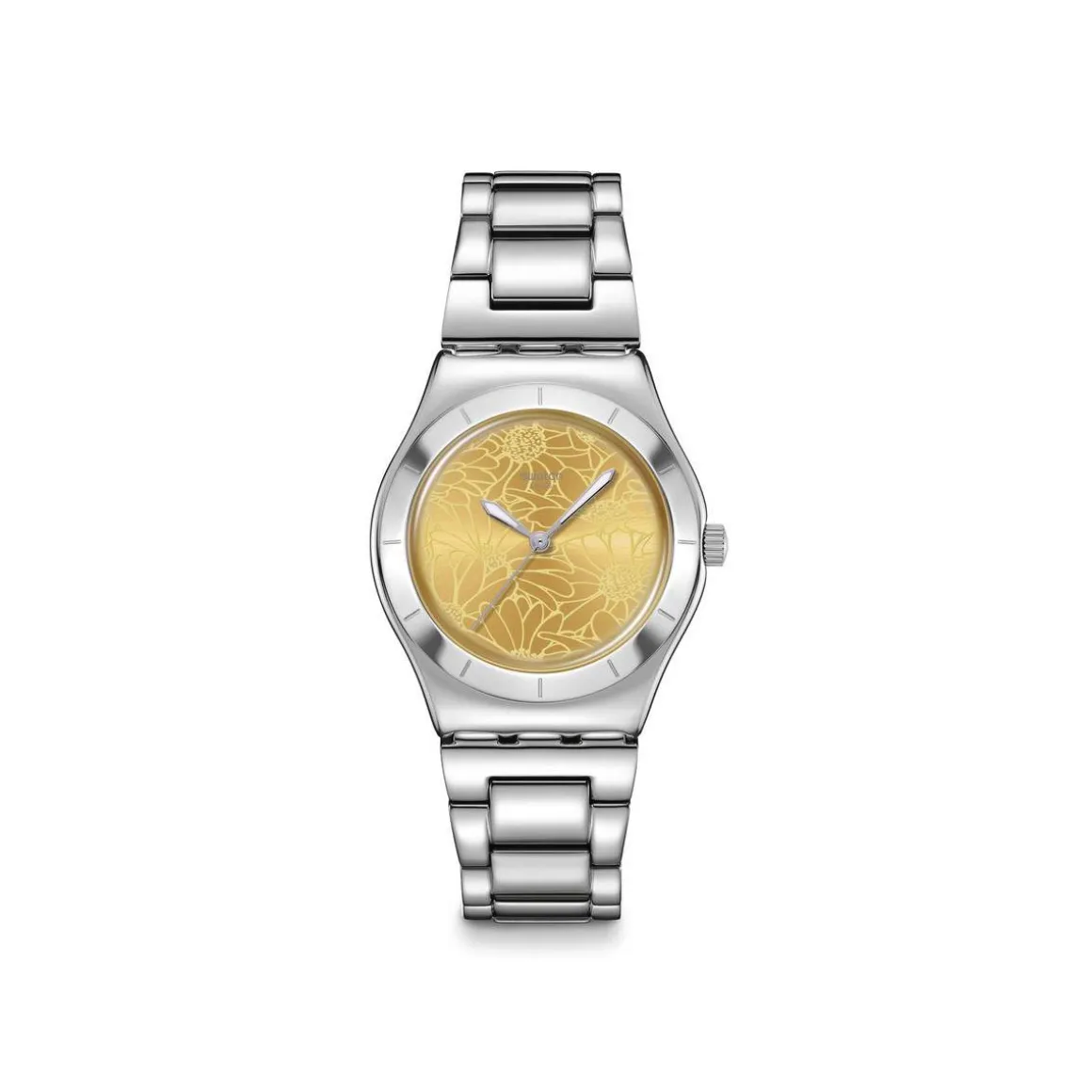 Montre SWATCH blossom time femme cadran jaune bracelet acier inoxydable
