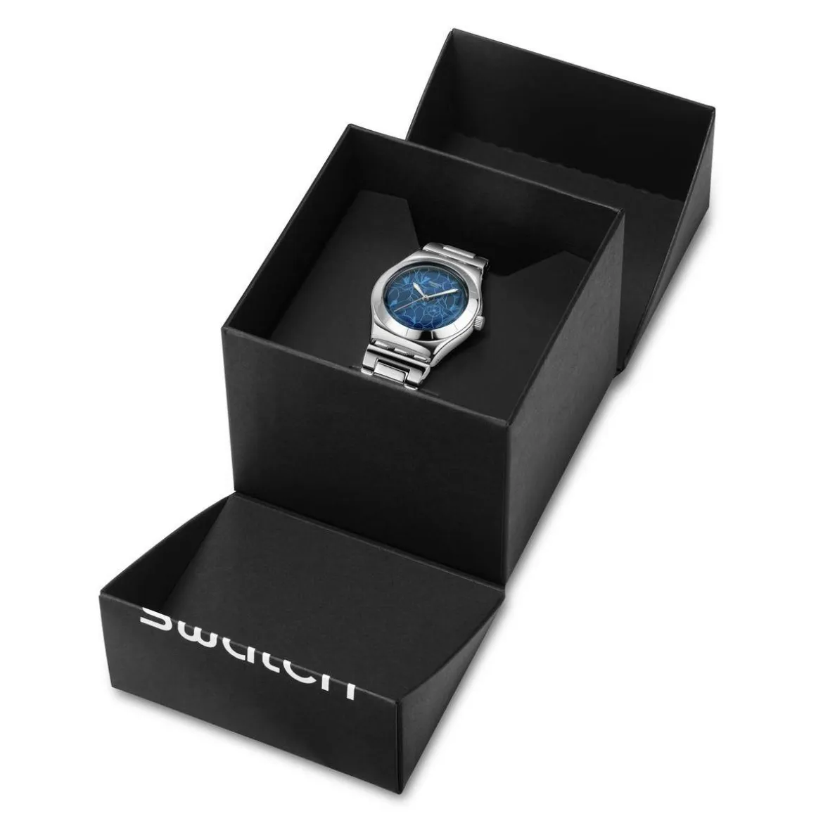 Montre SWATCH blossom time femme cadran bleu bracelet acier inoxydable