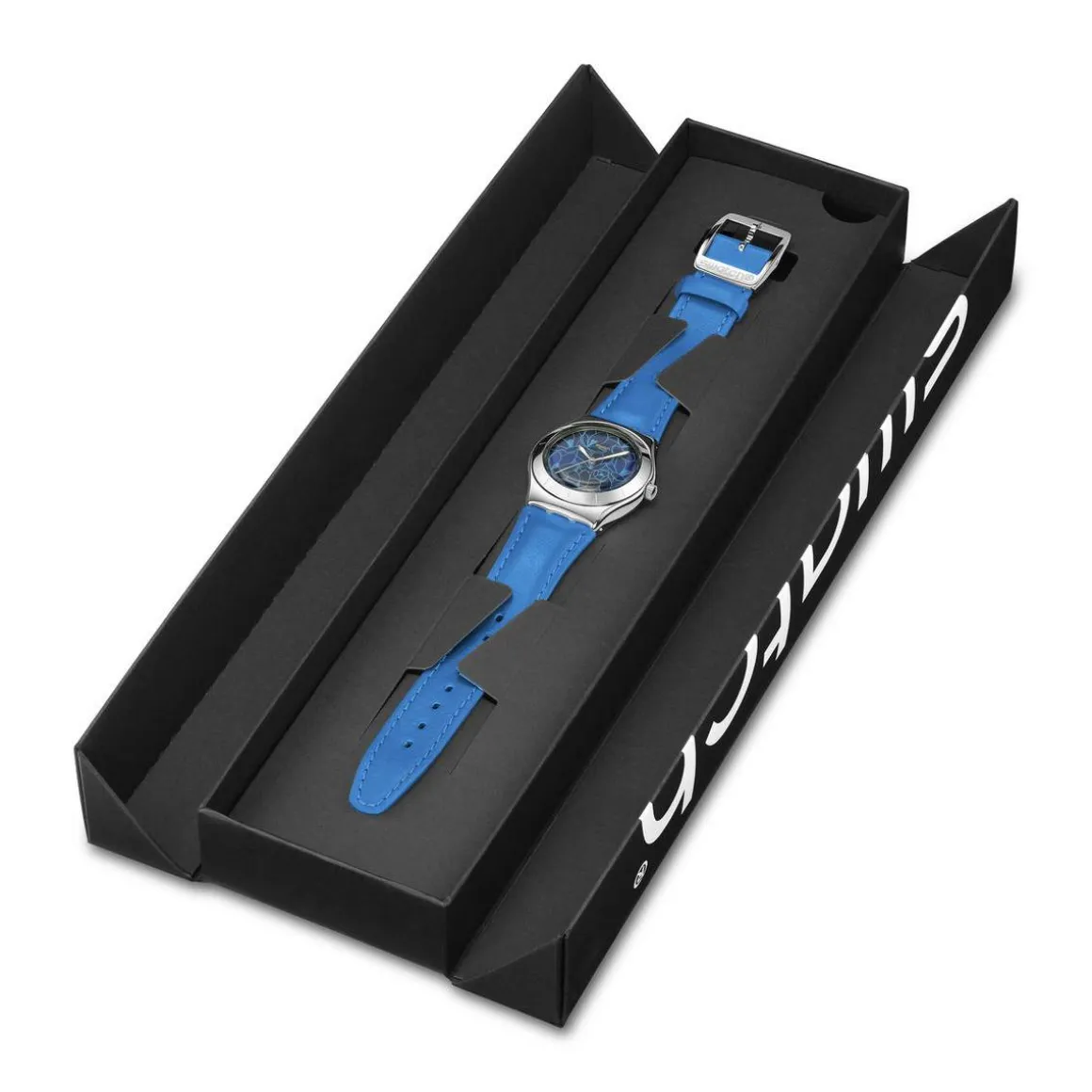 Montre SWATCH blossom time femme cadra bleu bracelet cuir animal bleu