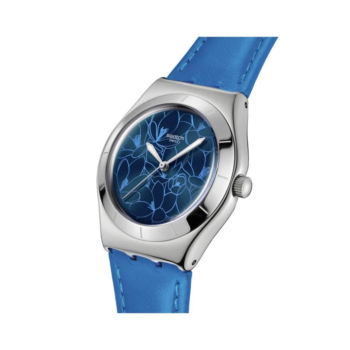 Montre SWATCH blossom time femme cadra bleu bracelet cuir animal bleu