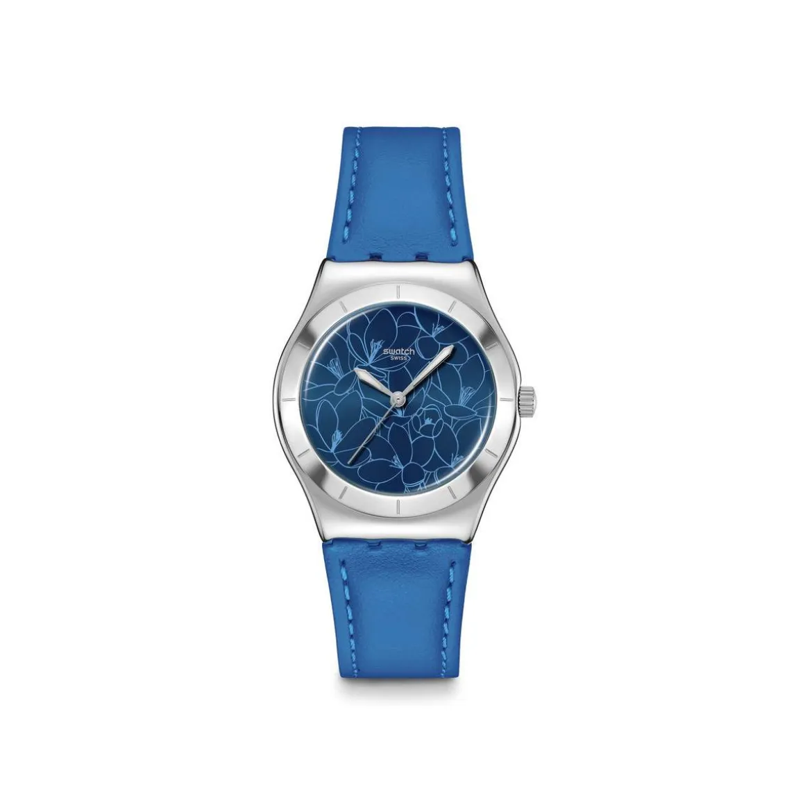 Montre SWATCH blossom time femme cadra bleu bracelet cuir animal bleu