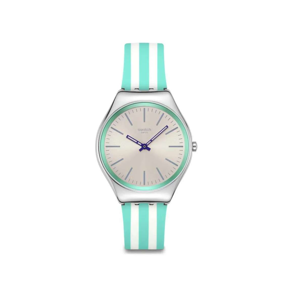 Montre SWATCH Essentials femme, boitier gris, cadran gris, bracelet silicone vert