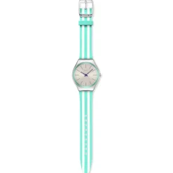 Montre SWATCH Essentials femme, boitier gris, cadran gris, bracelet silicone vert