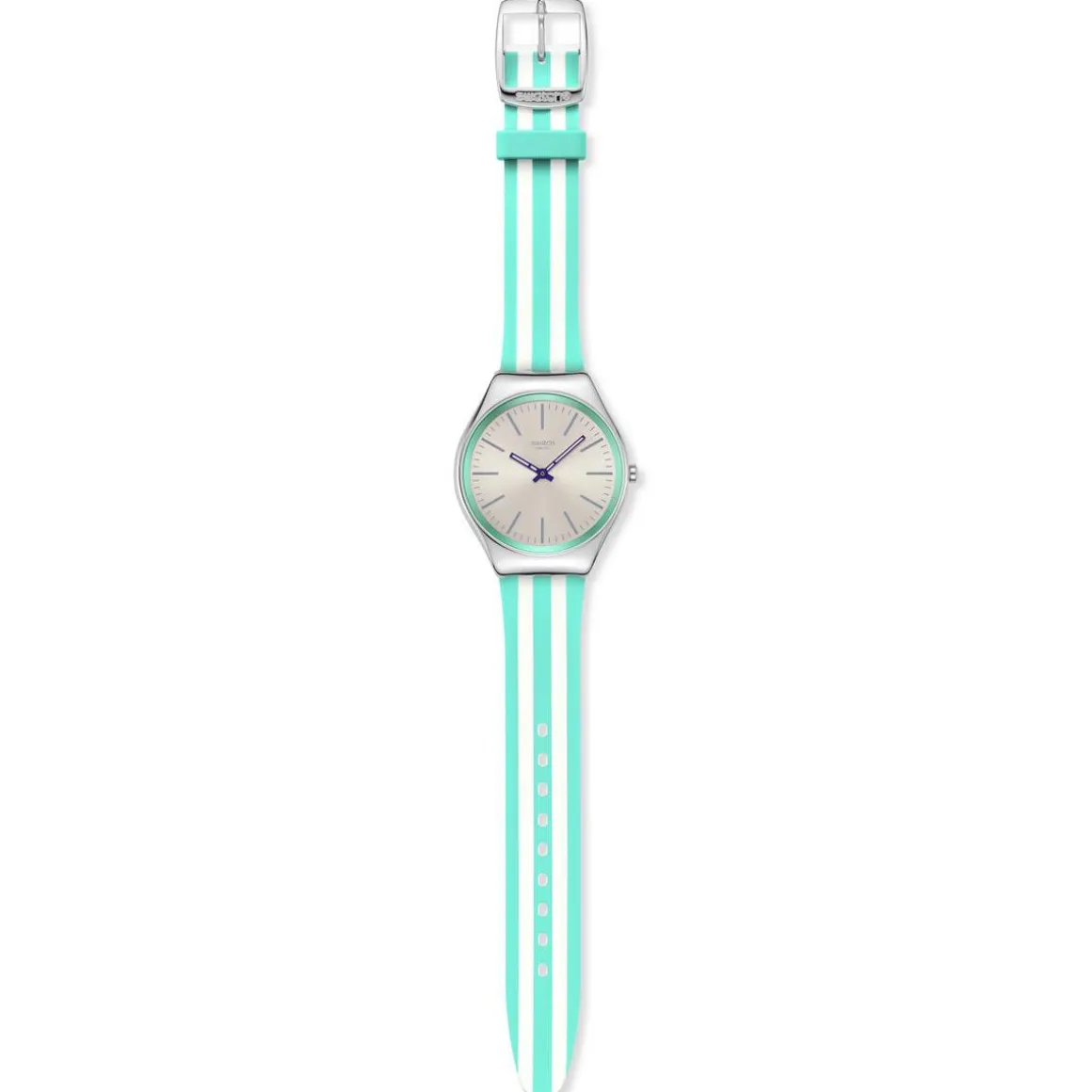 Montre SWATCH Essentials femme, boitier gris, cadran gris, bracelet silicone vert