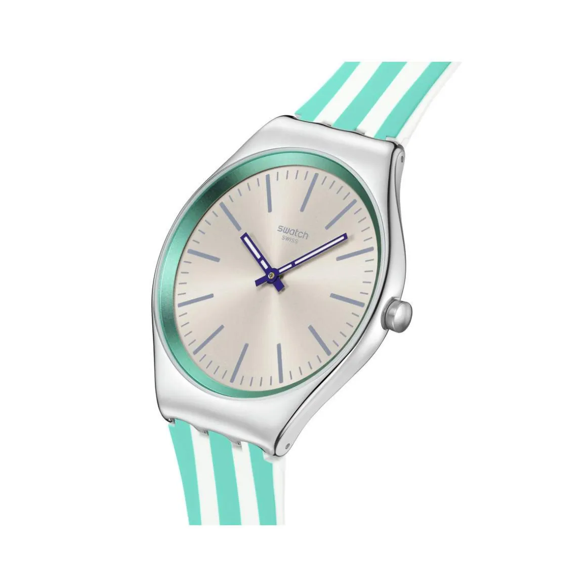 Montre SWATCH Essentials femme, boitier gris, cadran gris, bracelet silicone vert