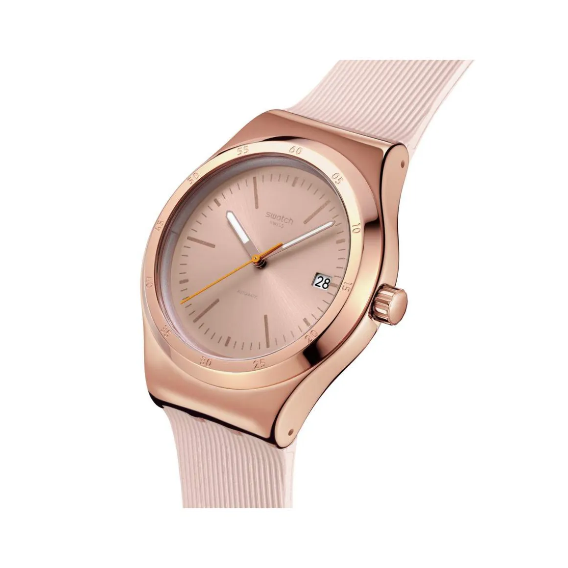 Montre SWATCH Essentials femme automatique, cadran rose, bracelet silicone rose