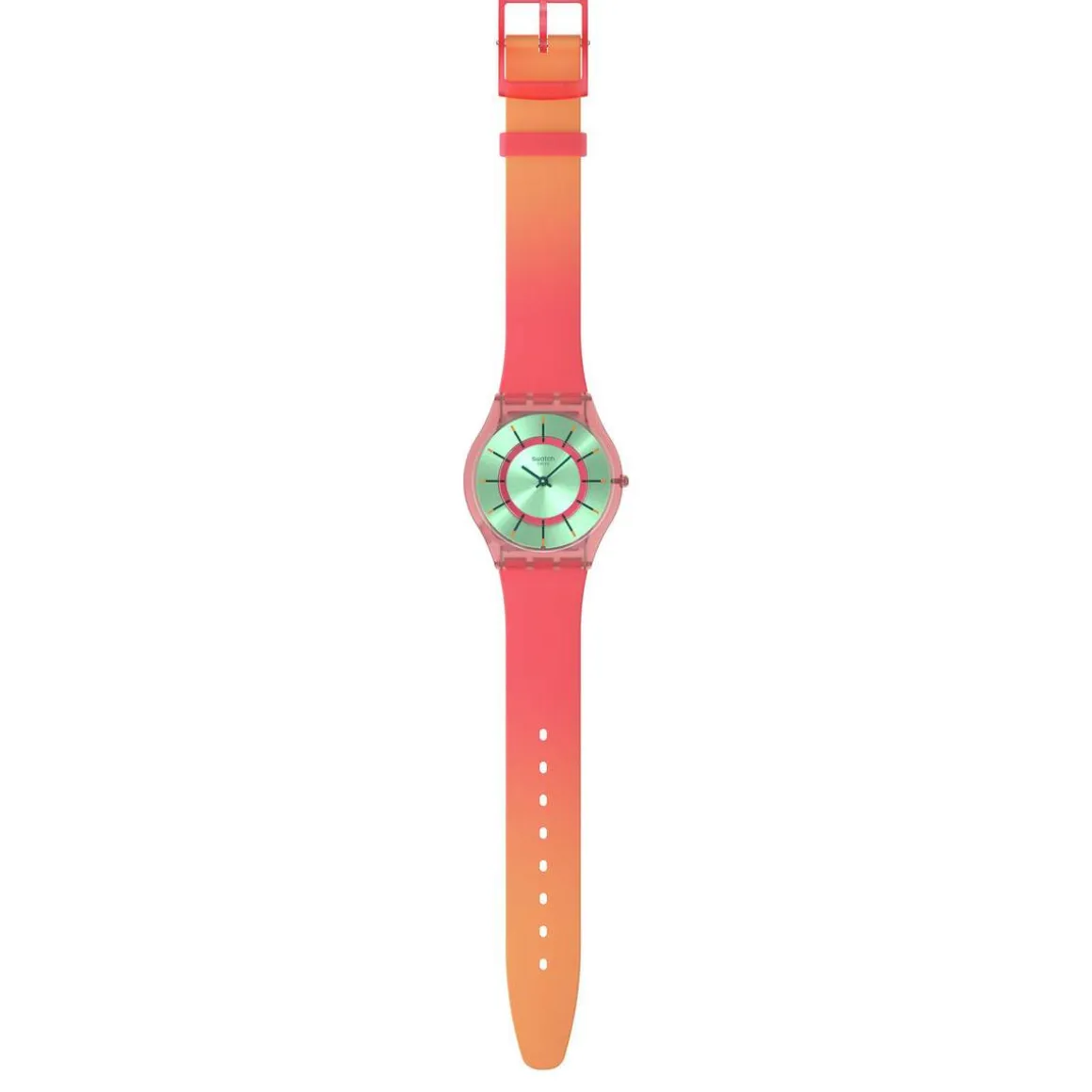 Montre SWATCH essentials mixte cadran vert bracelet silicone rouge
